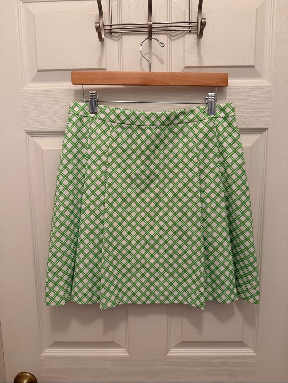 Tory Sport White A-Line Skirt with Green Lattice Print